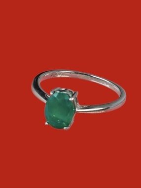 925 Sterling Silver Ring with Natural Green Onyx Gemstone